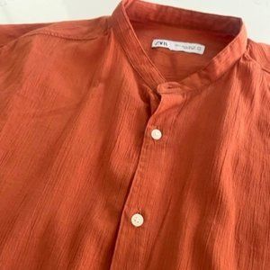 Zara Men's Collarless Button Down Shirt